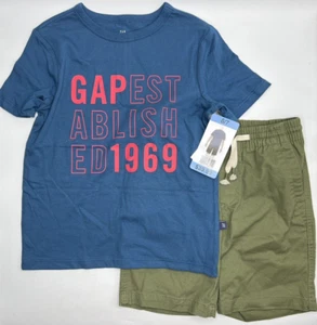 Boys Size 6/7 GAP 2-Piece Short Set Outfit Short Sleeve Tee Shirt Blue & Green - Picture 1 of 5