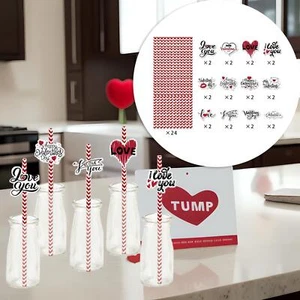 24Pcs Valentines Day Paper Straws Disposable Straws Valentines Day Decorations - Picture 1 of 7