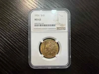 Moneda de oro águila 255 1926 NGC MS 62 cabeza de indio nativo americano G$10 USD Foto 1 de 2