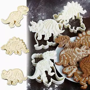 Set of 3 Dinosaur Cookie Cutter Stampers Cake Biscuit Chocolate Cake Baking Mold - Picture 1 of 7