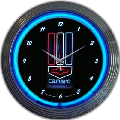 Chevrolet Camaro RWB Logo Blue Neon Wall Clock 15" Diameter 8CAMRWB Neonetics - Image 1 of 4