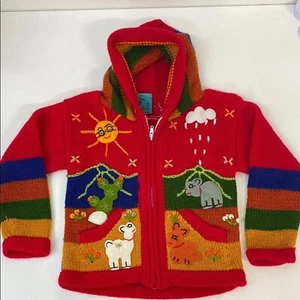 Native Wool Animal Patch Work Sweater Zip up Kids size 4 - Picture 1 of 11