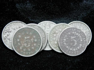lot of 7x 1866-1883 5c Shield Nickels - Picture 1 of 8