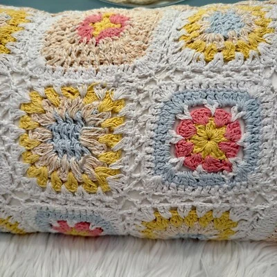 Chelsea & Theodore Cottagecore Olearia Crochet Grannycore Granny Square Pillow - Image 1 of 4