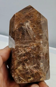 697g Boutique NATURAL PRETTY GOLDEN HAIR Rutilated QUARTZ CRYSTAL POINT HEALING - Picture 1 of 15