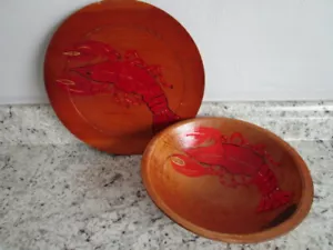 Tazón y placa de langosta de madera artesanal vintage kitsch Maine década de 1960 - Imagen 1 de 5