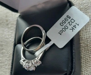 Anillo de compromiso de corte redondo de 2 quilates conjunto de 2 piezas de alianza nupcial de boda acabado de 14 k - Imagen 1 de 9