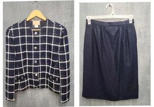 Pendleton Jacket Skirt Suit Set Wool Size 10/12 Blue Plaid Classic - Picture 1 of 16