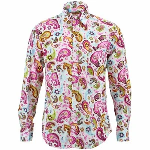 Mens Shirt Loud Originals REGULAR FIT Floral White Retro Psychedelic Fancy - Picture 1 of 4