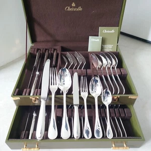 Christofle Perles 42pcs Silverplate Flatware Knife Fork Spoon Excellent With Box - Picture 1 of 24