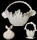 VTG full set of 3 Burwood white hobnail ruffled baskets wall pocket vases