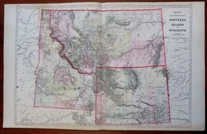 Idaho Montana Wyoming Yellowstone Boise Helena Cheyenne1888 Bradley-Mitchell map - Picture 1 of 5