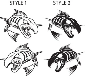 Set of 2 Skeleton Fish Bone Sticker Decal Window Boat Fishing - 2 Styles - Picture 1 of 3