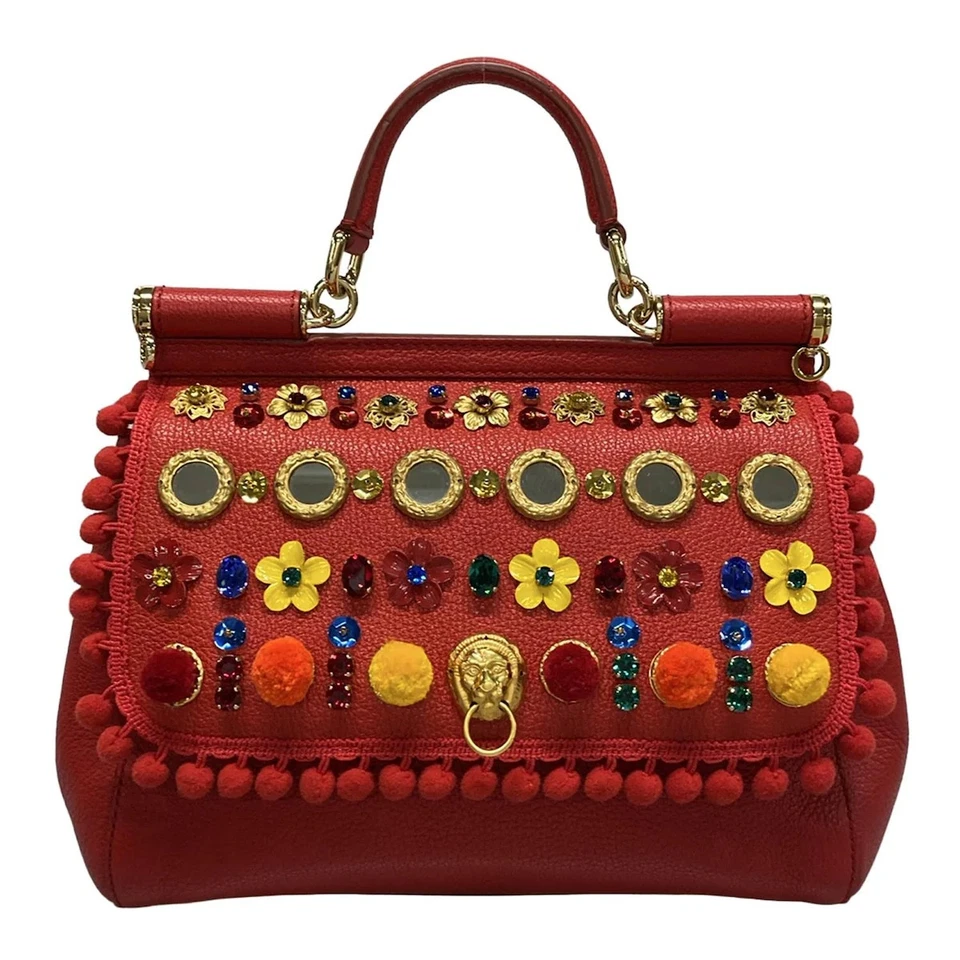Auténtico Bolso de Mano DOLCE&GABBANA Sicilia Rojo Amarillo Multi Cuero Foto 1 de 4