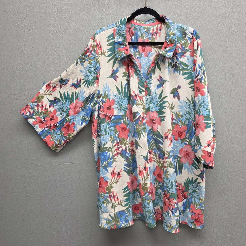 Camisa Cuddl Duds Para Mujer 3X Multicolor Floral Colibrí Túnica Elástica Top Foto 1 de 4