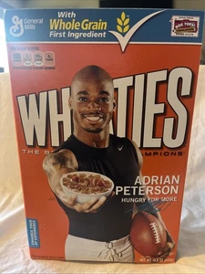 Nuevo de Lote Antiguo - 2013 Adrian Peterson Minnesota Vikings WHEATIES SIN ABRIR - COMPLETO - Imagen 1 de 10