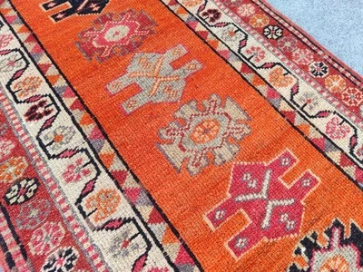 Alfombra Antigua Naranja 3x12, Corredor Turco 3x12 Vintage, Alfombra Heriz, Alfombra Herki Foto 1 de 4