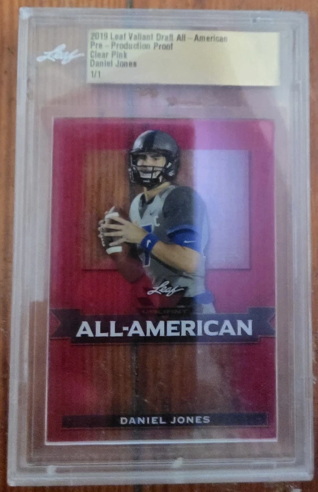 2019 Leaf Valiant Daniel Jones 1/1 Rookie Card Pre-production Proof Clear Pink - Image 1 of 1