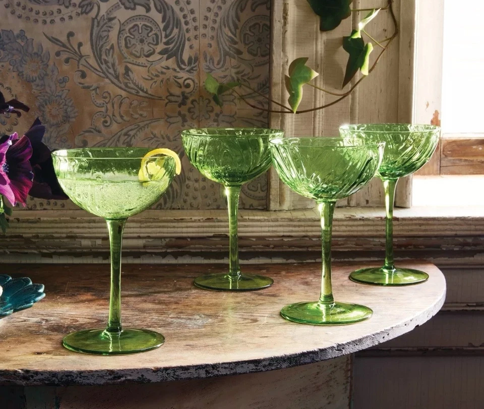 4 Piece Set John Derian Target Cocktail Coupe Glasses Green