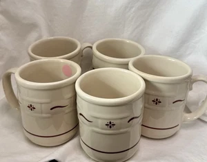 Set di 5 tazze da caffè Longaberger Woven Traditions Heritage rosse USA 4" - Foto 1 di 8