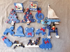 Konvolut 15 Vintage Weihnachtsschmuck aus Holz alle blau Holz - Bild 1 von 10