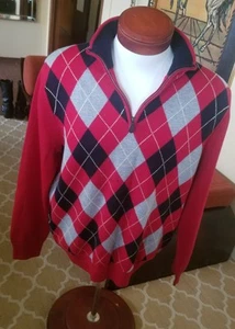 Brooks Bros. Soft Pure Merino Wool Men's Zip Neck Sweater Size L Red Plaid - Picture 1 of 4