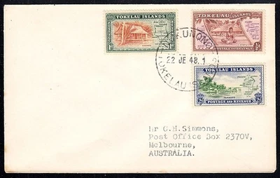 Nukunono Atoll, Union Islands (Tokelau) 1948 cubierta de primer día a Melbourne, Austria Foto 1 de 2