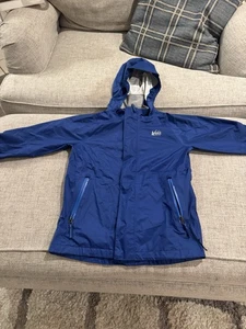 REI Co-op Nylon Full Zip Hooded Rain Jacket Kids Size Medium (10-12) UNISEX BLUE - Picture 1 of 8