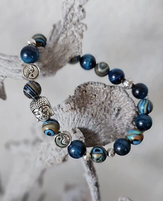 Edelstein-Armband mit Buddha und Yin/Yang Azurit-Malachit, Sodalith Naturstein - Bild 1 von 2