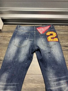DSQUARED2 Blue Paint Splattered Graffiti Jeans size 52 made in Italy RARE - Picture 1 of 9