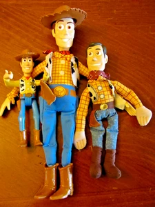 3 VINTAGE DISNEY PIXAR TOY STORY 'SHERIFF WOODY' 11"& 8" PLUSH & 6" POSABLE PVC - Picture 1 of 11