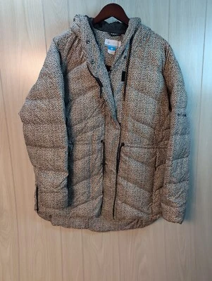 Columbia ICY Heights II Down Novelty Jacket Black Herringbone Size 1X Waterproof - Image 1 of 4