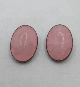 AIS Sterling Silver & Rose Quartz Oval Cabochon Clip-On Earrings - Picture 1 of 7