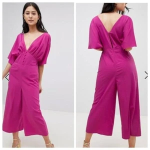 NWT ASOS Design Magenta Tea Jumpsuit With Kimono Sleeve And Button Detail Size 4 - Picture 1 of 12