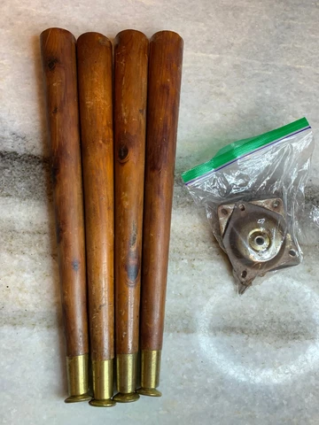 Vintage Mid Century Modern MCM Candlepin Brass/Gold Capped Table Legs w/Hardware Cover