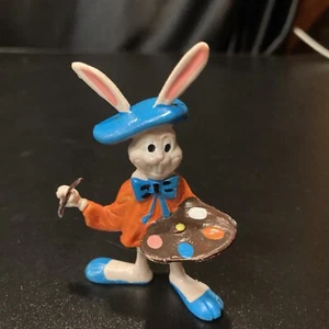 Vtg. Bugs Bunny Easter Egg Decorator Artist Painter 3" PVC Rabbit Figure Old Toy - Picture 1 of 10