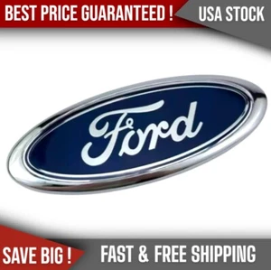 BLUE & CHROME 2005-2014 Ford F150 FRONT GRILLE/ TAILGATE 9 inch Oval Emblem 1PC - Picture 1 of 5