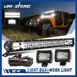 20inch LED Light Bar Spot Flood Combo Lamp +2x4'' Cube Pods with Wiring Harness - Picture 1 of 17