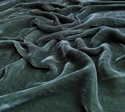 Dark Green Silk Velvet Fabric by the Yard, 1/2 Yard, 1/4 Yard, 45" Wide, V39 - Image 1 of 3