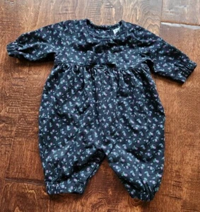 Baby Gap One Piece Romper 1-3 Month XS Super Cute Black With Purple Flowers - Picture 1 of 5