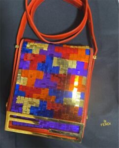 FENDI 2Way Shoulder Bag Hand Bag 2way Colorful Sequin Paillette Leather