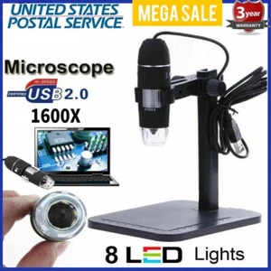 8LED 1600X 10MP USB Digital Microscope Endoscope Magnifier Camera+Lift Stand - Picture 1 of 12