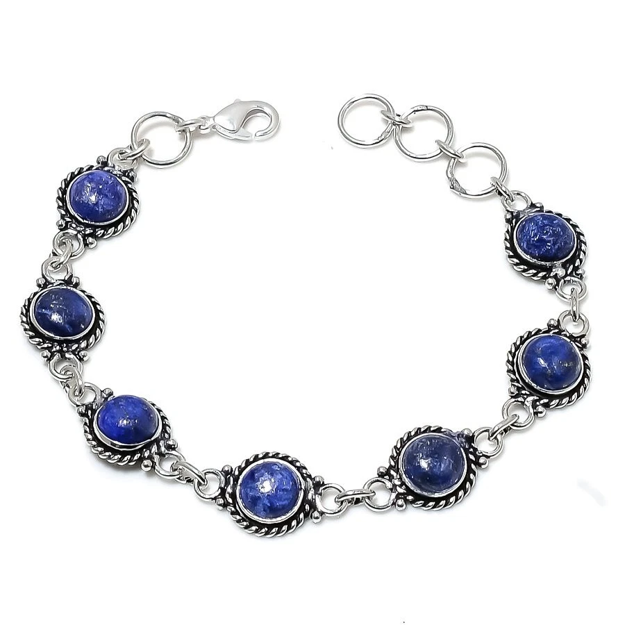 Lapis Lazuli Gemstone Handmade 925 Sterling Silver Jewelry Bracelet Sz 7-8" - Image 1 of 1