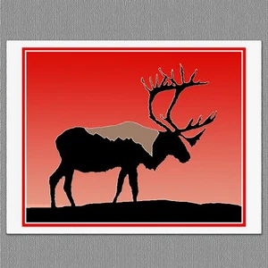 6 Karibu Rentier Sonnenuntergang bunte Grafik leere Kunst Notiz Grußkarten - Bild 1 von 1