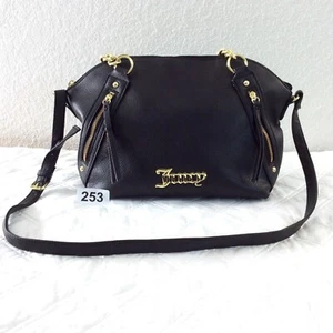 Juicy Couture Black Faux Leather Medium Shoulder Bag Goldtone Chain Strap - Picture 1 of 14