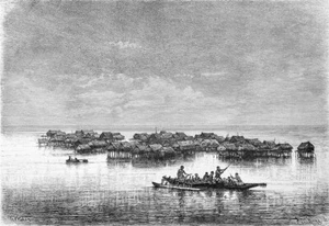 NEW GUINEA: LAKE VILLAGE of TUPUSELEI (Motu Country) - 19th century engraving - Picture 1 of 2