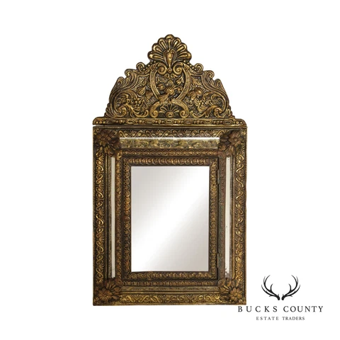 Antique French Repousse Brass Wall Mirror Cabinet Cover