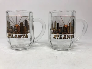 Set of 2 Vintage Atlanta Skyline Glass Mugs - Marco Inc. 1993 - Clear Souvenir - Picture 1 of 14