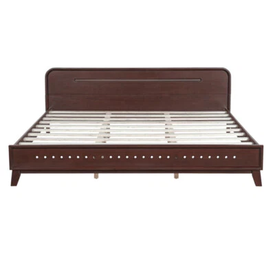 Traditional Solid Wood California King Size Bed, Hand Carvings, Dark Walnut - Image 1 of 4