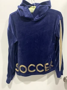 Nwt Justice Velour Glitter Stripe Soccer Sports Sweatshirt Blue Size 7 - Picture 1 of 4